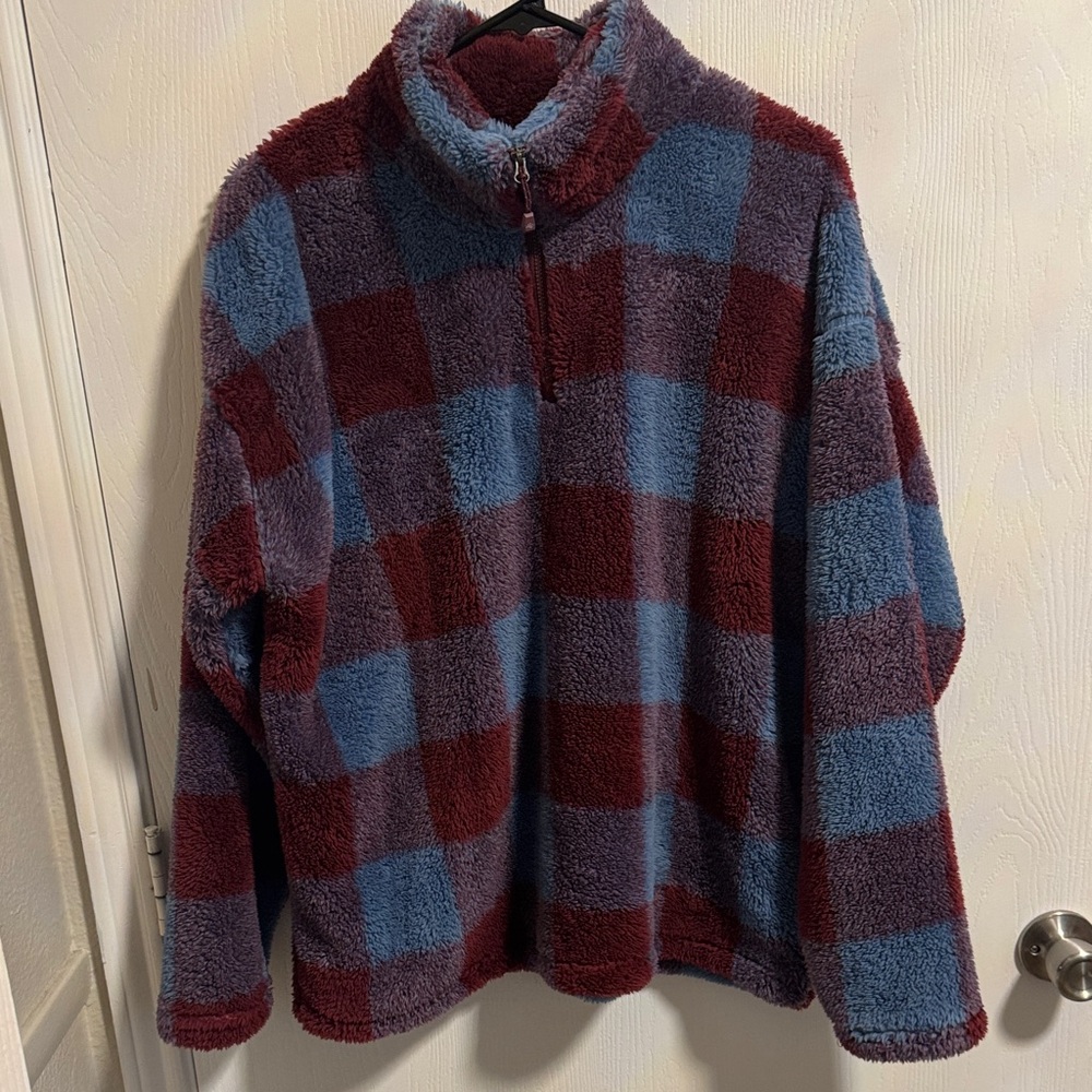 Eddie Bauer Ultra Soft Fleece 1/4 Zip Pullover Women’s XL Harbor Check Cozy Warm